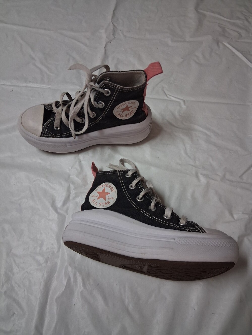 Converse Kids Black Canvas High-Top Sneakers with Pink Heel Tab Size 12